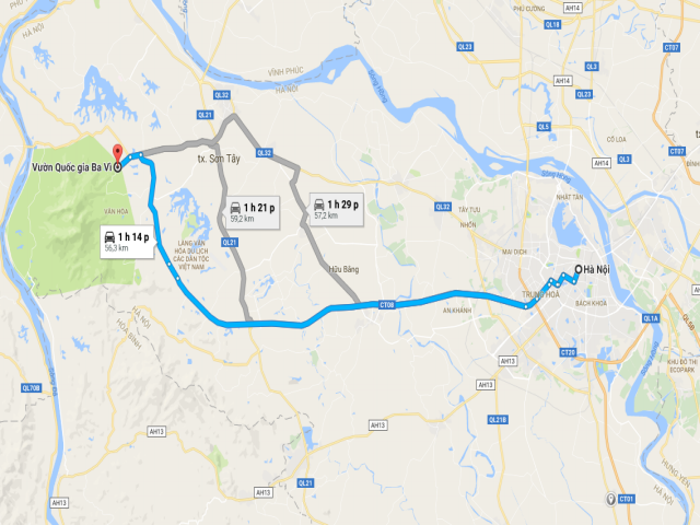 Quãnɡ đườnɡ từ trunɡ tâm Hà Nội đến Vườn quốc ɡia Ba Vì